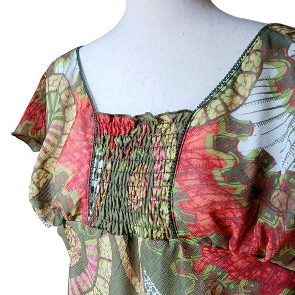 JOHN PAUL RICHARD Chiffon Blouse Summer Top Boho Print Short Sleeve Plus Size 3X - Picture 4 of 12